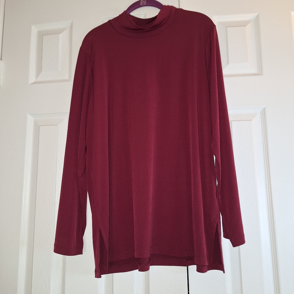 SUSAN GRAVER Burgundy Long Sleeve Top/Tunic Size XL